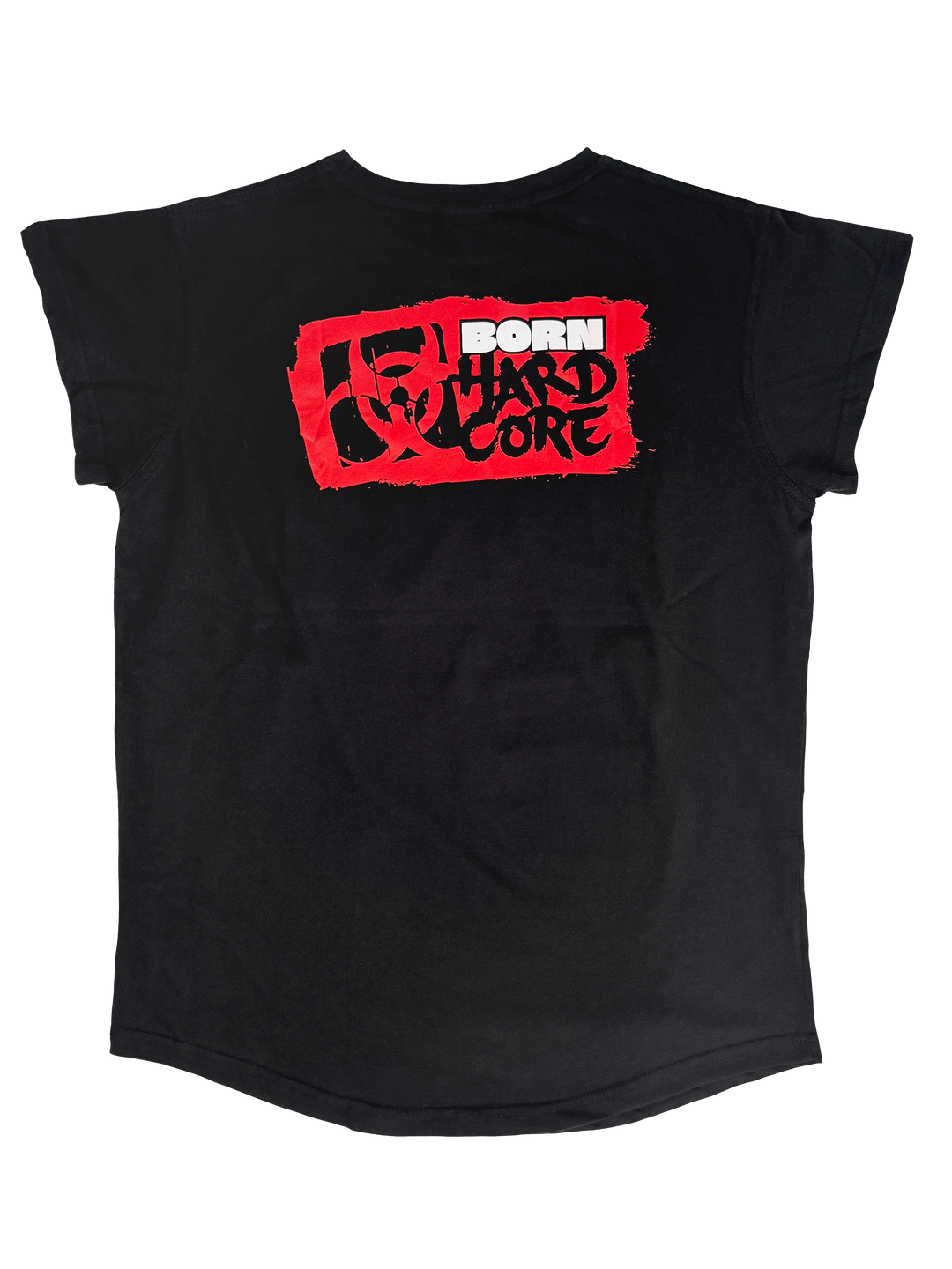 MUTANT® BORN HARDCORE WOMEN’S HARDLINE CUT-OFF GYM SHIRT (BLACK & RED)