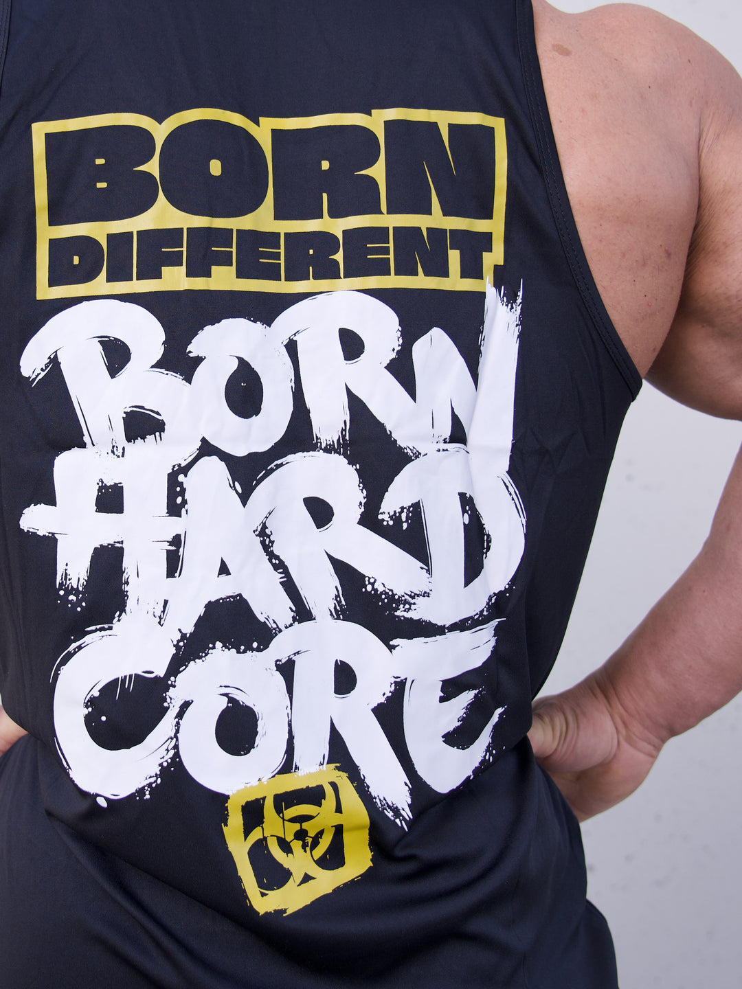 MUTANT® BORN HARDCORE Graffiti Tank Top Gym Shirt (Black & Yellow)