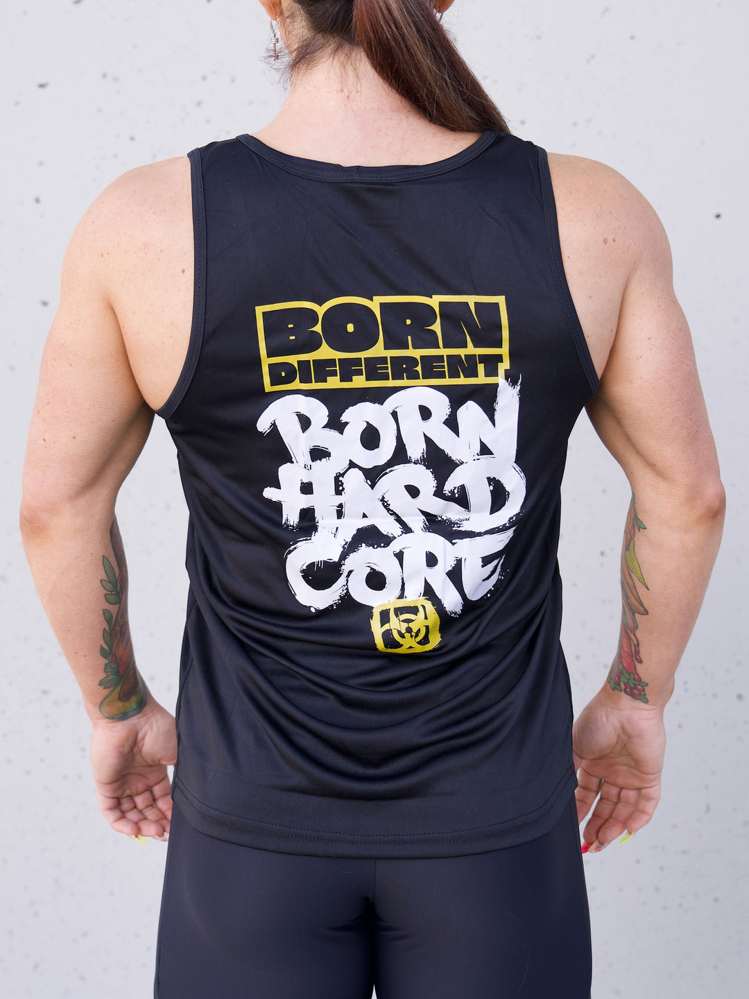 MUTANT® BORN HARDCORE Graffiti Tank Top Gym Shirt (Black & Yellow)