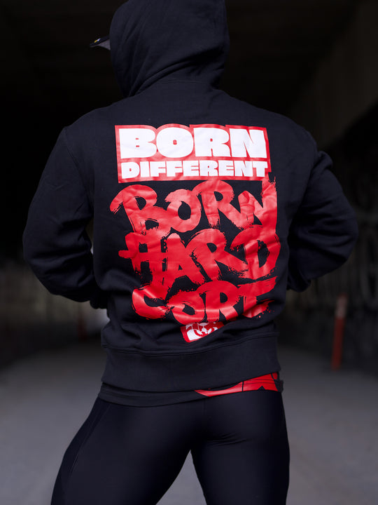 MUTANT® BORN HARDCORE Graffiti Zip-Up Gym Hoodie (Black)