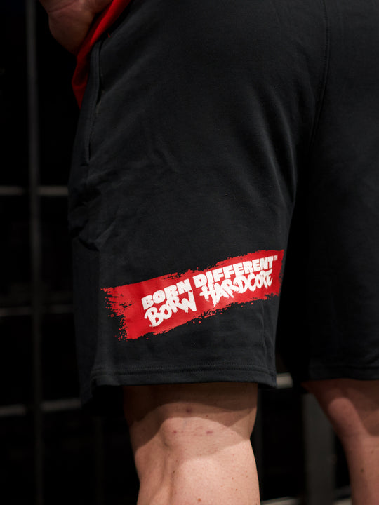 MUTANT® BORN HARDCORE 5” GYM SHORTS  - BLACK & RED