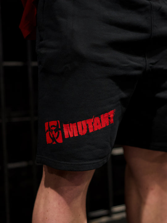 MUTANT® BORN HARDCORE 5” GYM SHORTS  - BLACK & RED