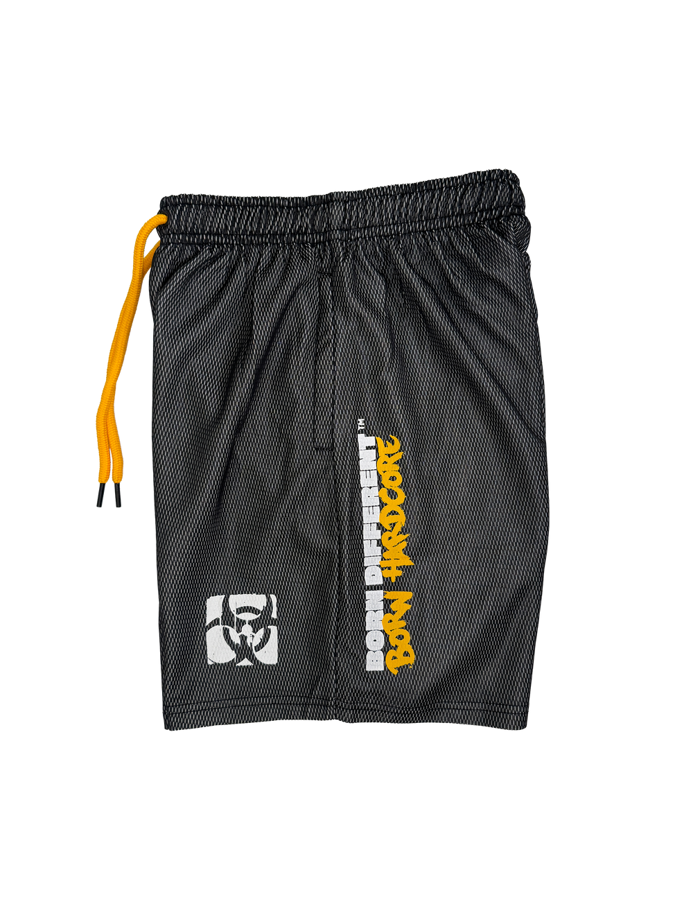 MUTANT® BORN HARDCORE 5” GYM SHORTS  - BLACK & YELLOW