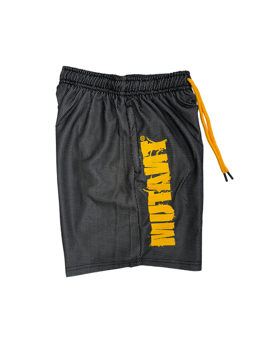 MUTANT® BORN HARDCORE 5” GYM SHORTS  - BLACK & YELLOW