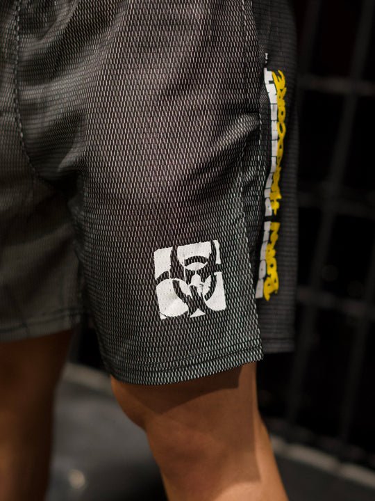 MUTANT® BORN HARDCORE 5” GYM SHORTS  - BLACK & YELLOW