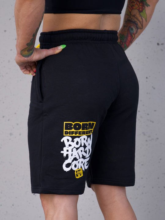 MUTANT® BORN HARDCORE 9" Graffiti Gym Shorts (Black & Yellow)