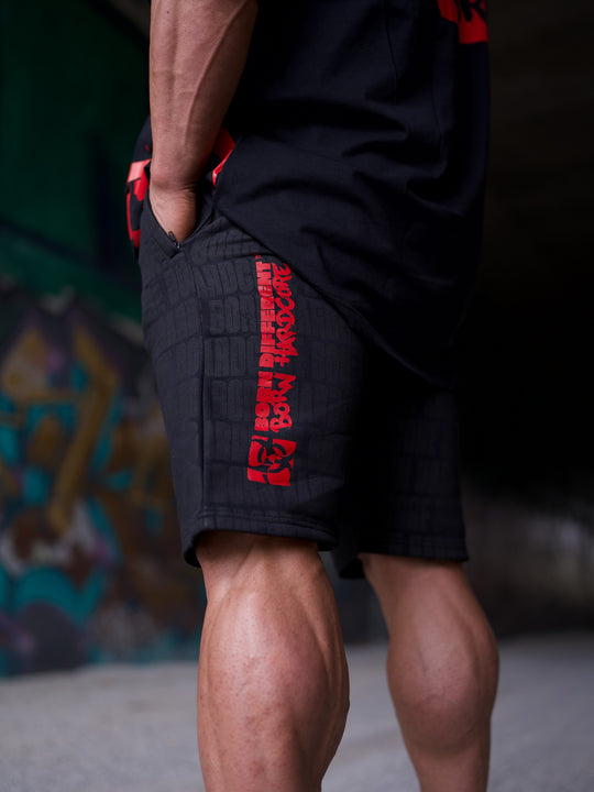 MUTANT® BORN HARDCORE 9" Gym Shorts (Black & Red)